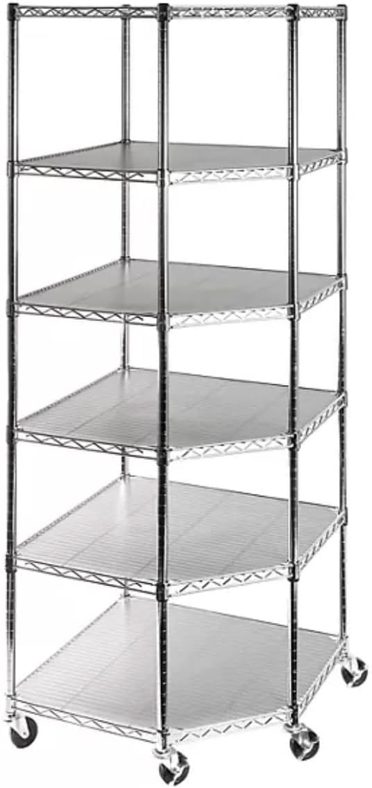 Heavy-Duty 6-Tier Corner Storage Shelf Unit with Wheels, Chrome Wire Shelving, Mobile Metal Rack with Casters