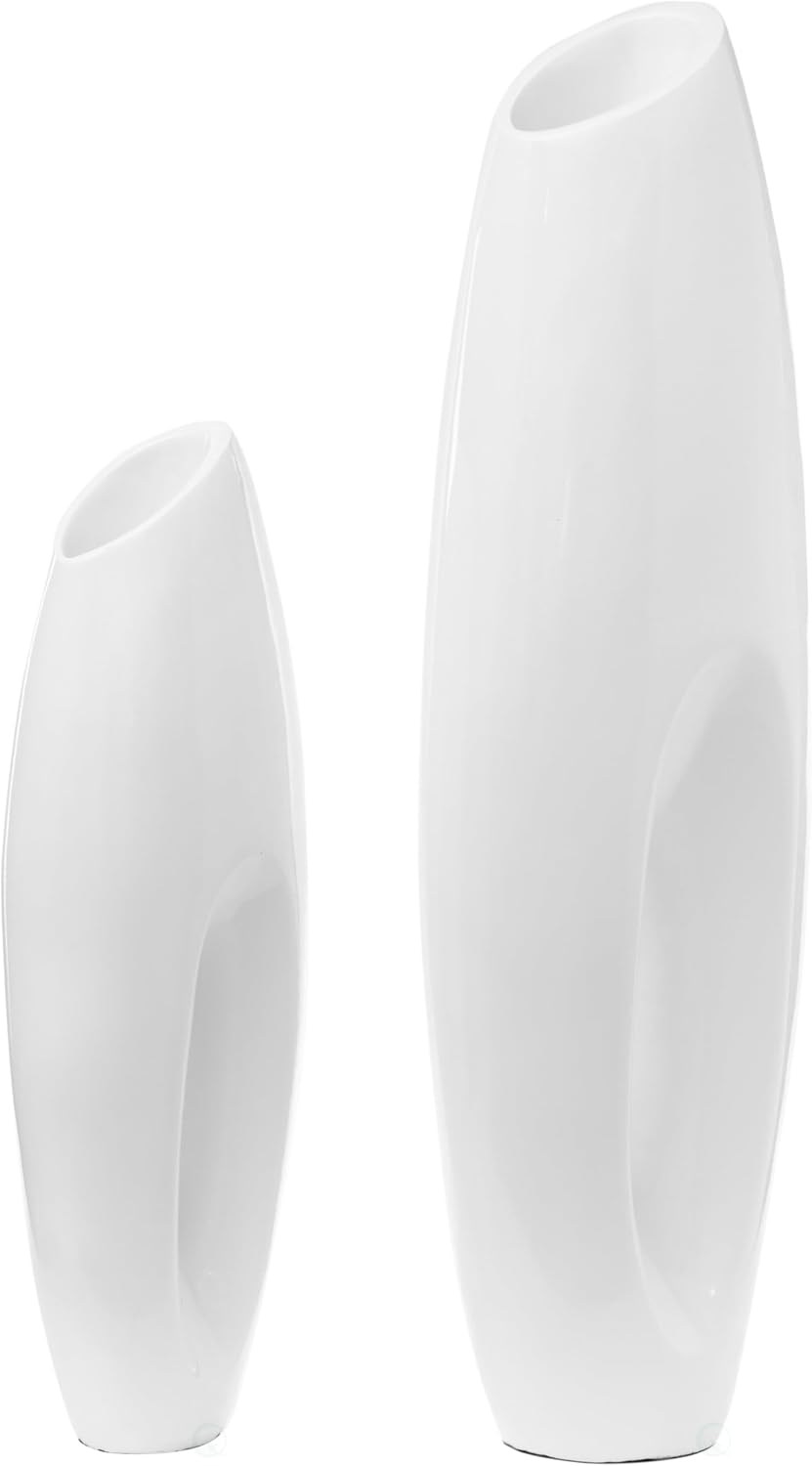 Tall Floor Vase, Modern White Large Floor Vase, Decorative Lightweight, Home Decor, for The Entryway, Dining Room, Living Room, or Bedroom, Fill with Grass, Set of 2