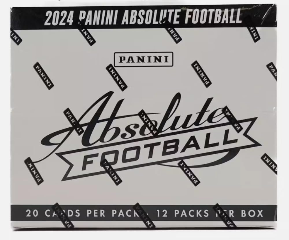 2024 Panini Absolute NFL Football Factory Sealed Cello Value Box. 12 Packs of 20 Cards. Chase possible autographs, serially numbered and memorabilia cards. Find 3 Exclusive Blue Parallels Per Pack. Chase the Ultra-Rare Kaboom and Explosive Inserts.