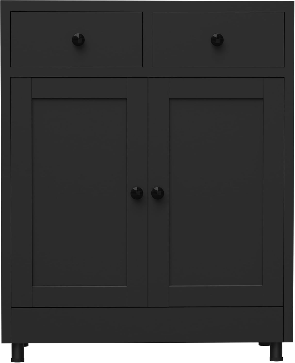 Metal Storage Cabinet with 2 Drawers and Adjustable Shelf, Sideboard Buffet Cabinet for Home, Office, Hallway, Entryway, Living Room, Kitchen Pantry and Dining Room (Black)