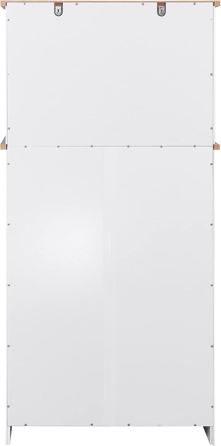 Kitchen Pantry Storage Cabinet Bar Cabinet Cupboard with Storage Drawers and Adjustable Shelf, Microwave Cabinet with Open Space for Kitchen Dining Room Living Room, White