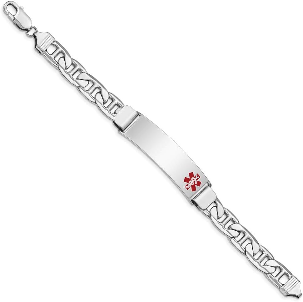 US Jewels Customizable Men's 925 Sterling Silver 9mm Anchor Medical Alert ID Bracelet with Free Engraving, 7in thru 8in