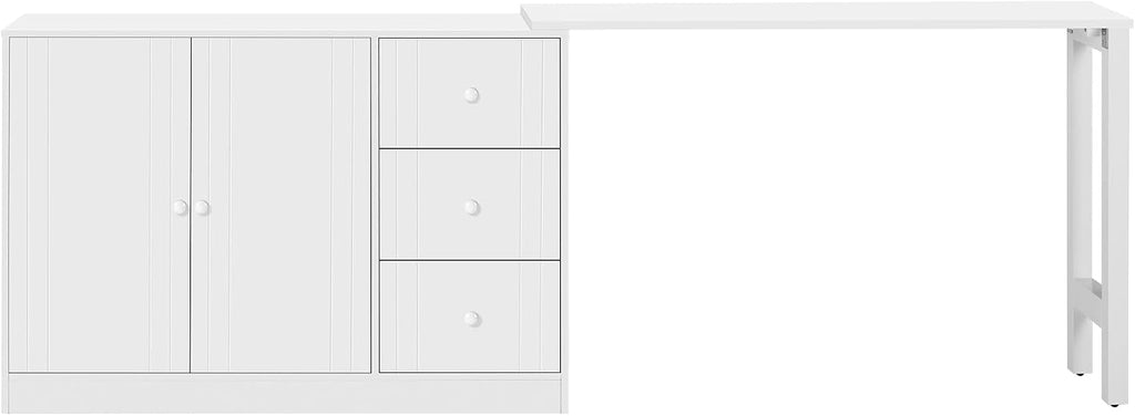 90' Extendable Freestanding Storage Cabinet, Kitchen Storage Bakers Rack with Adjustable Shelf, Utility Food Cupboard with Silent Drawers for Kitchen and Living Room, White