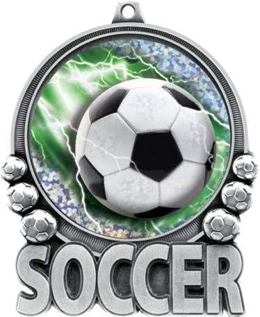 Crown Awards Soccer Medal - 3' Soccer Double Action 2.0 Medals, Great Kids Soccer Medals and Soccer Award Medals Silver