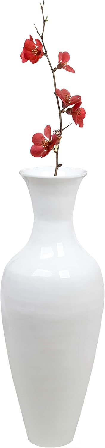 Uniquewise Tall Floor Vase, 37 Inch Bamboo Vase, Modern Vase for Dining, Living Room, Entryway, Large Flower Holder, Classic Floor Vase for Home Decor, White