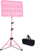 Pink Sheet Music Stand for Girls Playper Beginners, Foldable Portable Universal Orchestral Guitar Violin Sheet Music Holder, Concert Stage Travel
