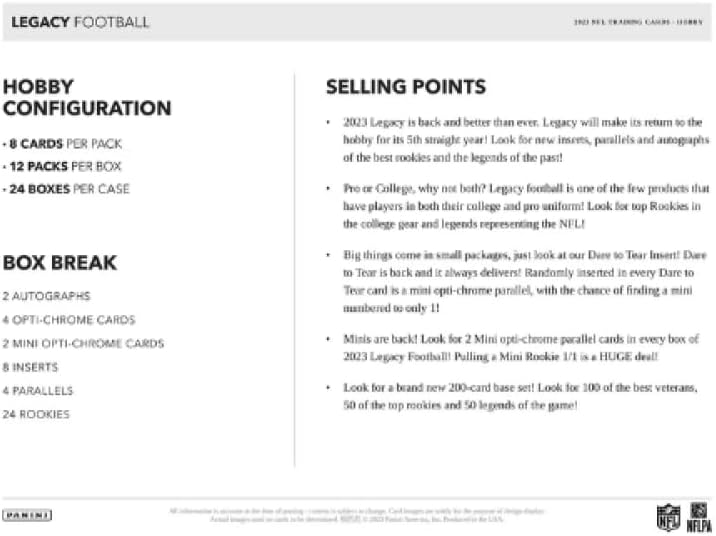 2023 Panini Legacy NFL Football HOBBY box (12 pks/bx)