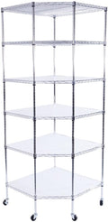 6-Tier NSF Corner Shelving/w Wheels, 28' D x 28' W x 72' H Heavy Duty Wire Steel Shelf Garage Storage Shelving Rack Chrome