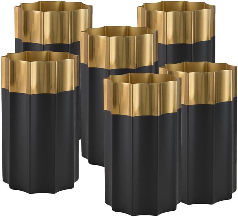 Serene Spaces Living Lumiere Black & Gold Vase, Stainless Steel Vase, Perfect for Floral Arrangements, Home Décor, Wedding & Event Table Centerpiece, 4.5' Diameter & 8' Tall, Pack of 6