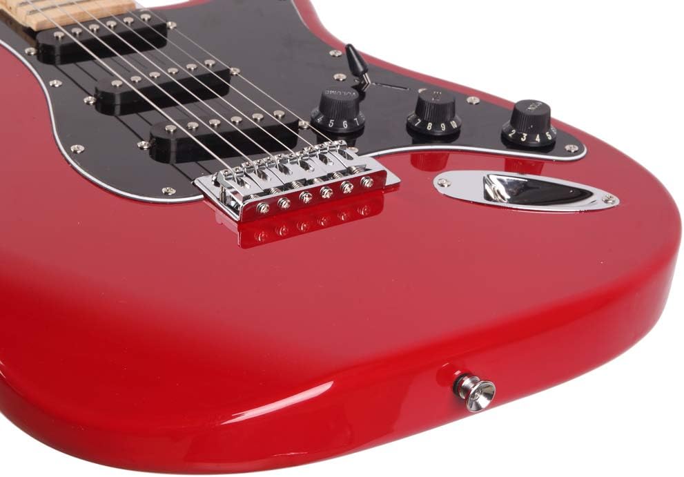ST Style Electric Guitar with 20W Amplifier, Red with Black Pickguard - Full Size Right Handed Beginner Guitar Bundle with Gig Bag, Strap, Picks - Basswood Body & Maple Neck for Professional Sound