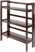 Pemberly Row 3-Tier Solid Wood Folding Book Shelf, Antique Walnut Finish, 38.54 in Height, Transitional Style for Home Office, Bathroom, or Kids Room Storage
