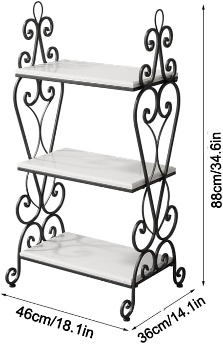 3-Tier Plant Shelf for Indoor,Rustic Wood Bookcase Shelf with Metal Frame,Rustic Storage Rack with Open Shelves for Living Room Bedroom and Balcony (Black Frame+ White Shelf)