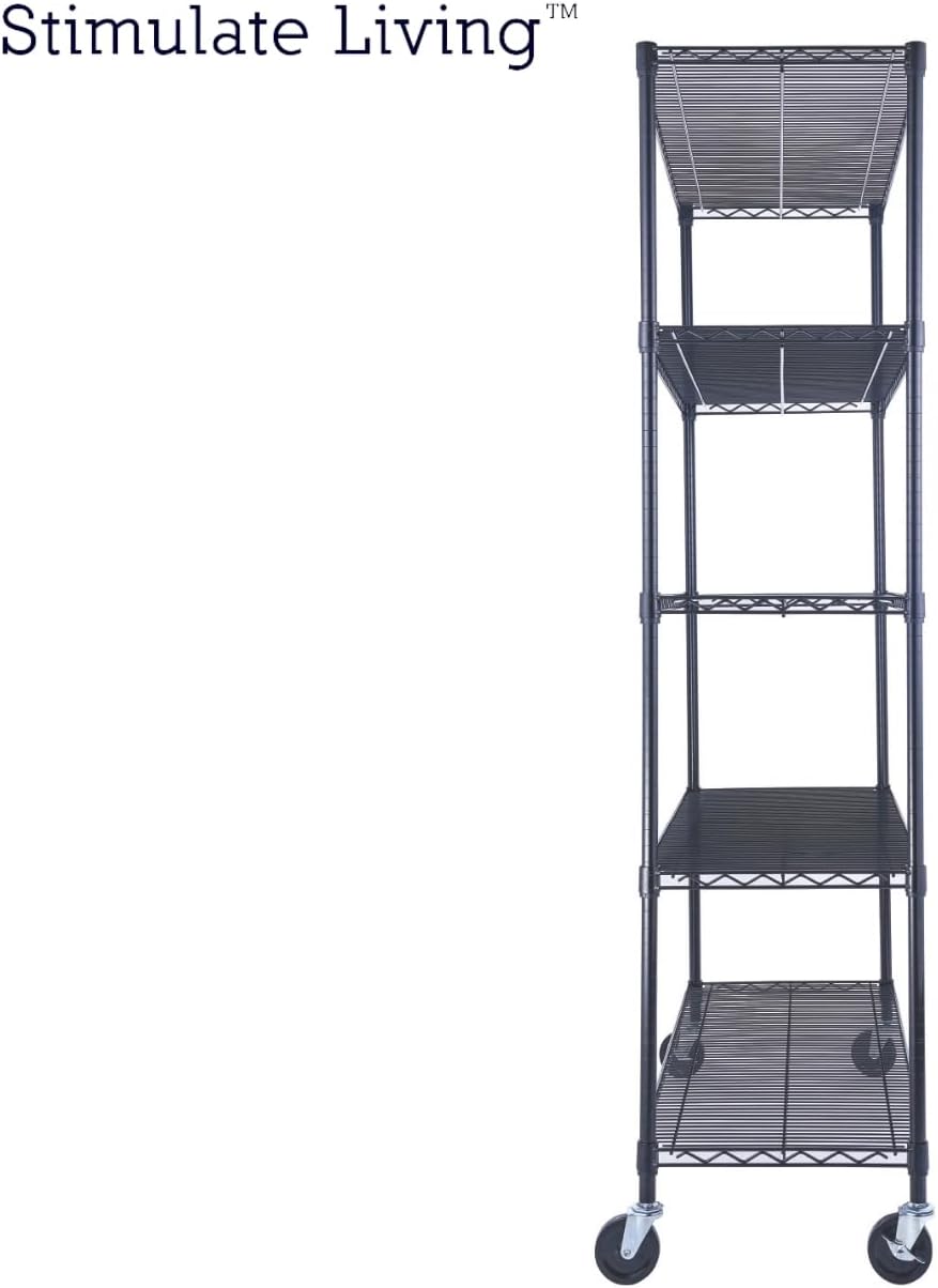 48'x18'x72' PRIME HEAVY DUTY Black 5-Tier Wire Shelving NSF 4000 LBS MAX Capacity Storage Rack for Commercial, School, Home, Garage, Warehouse, Industrial, and Hospital Uses (with Wheels)