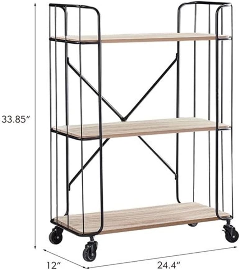 Kitchen Cart 3-Tier Utility Cart Vintage Rolling Bakers Rack Bookshelf Storage Shelf for Living Room