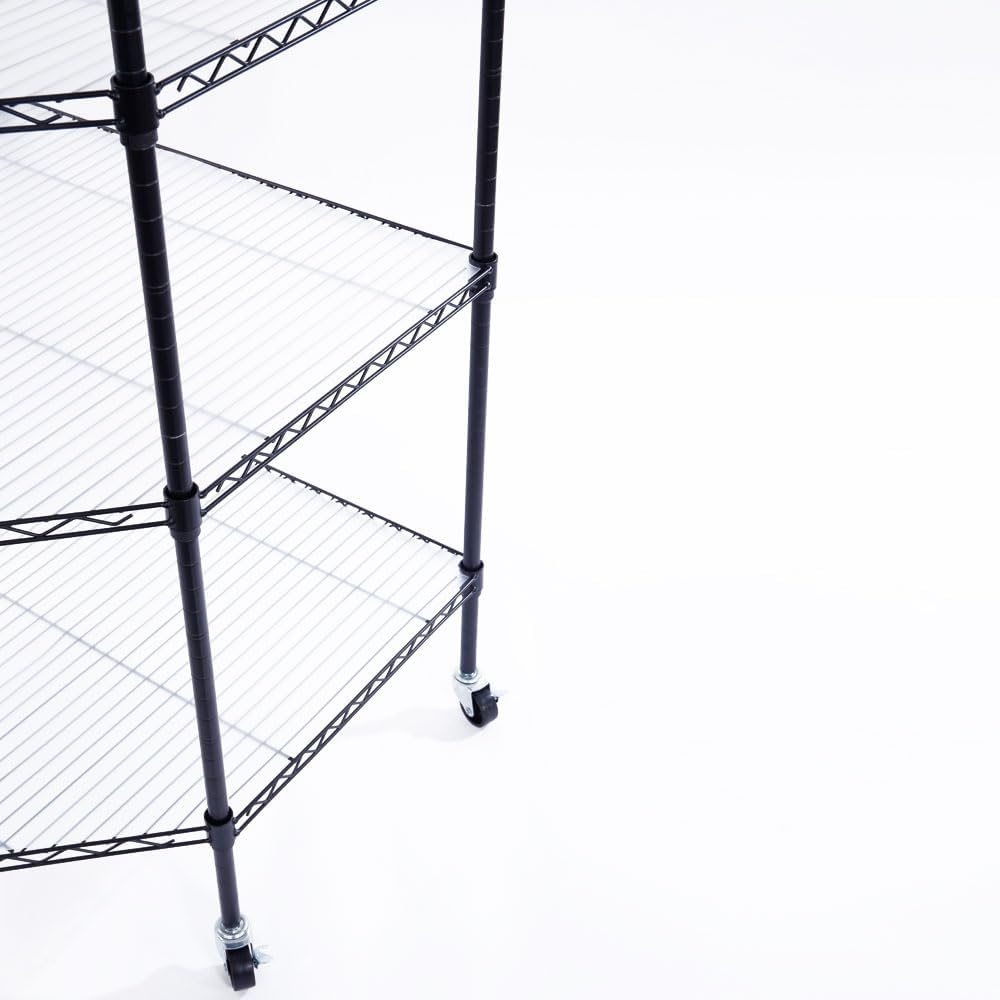 6-Layer Wire Corner Storage Shelves on Wheels, Metal Wire Shelving Unit for Home, Kitchen, Shop, Pantry, Restaurant Durable Steel Rack with Plastic Coating for Your Accessories, Tools Black