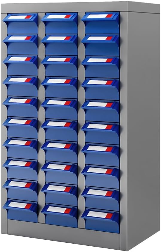 Yeeoy 30 Large Drawers Parts Cabinet, Bolt and Nut Tool Storage Cabinet, Steel Parts Organization Shelves with Large Drawers & Labels for Tool Hardware Storage, Grey