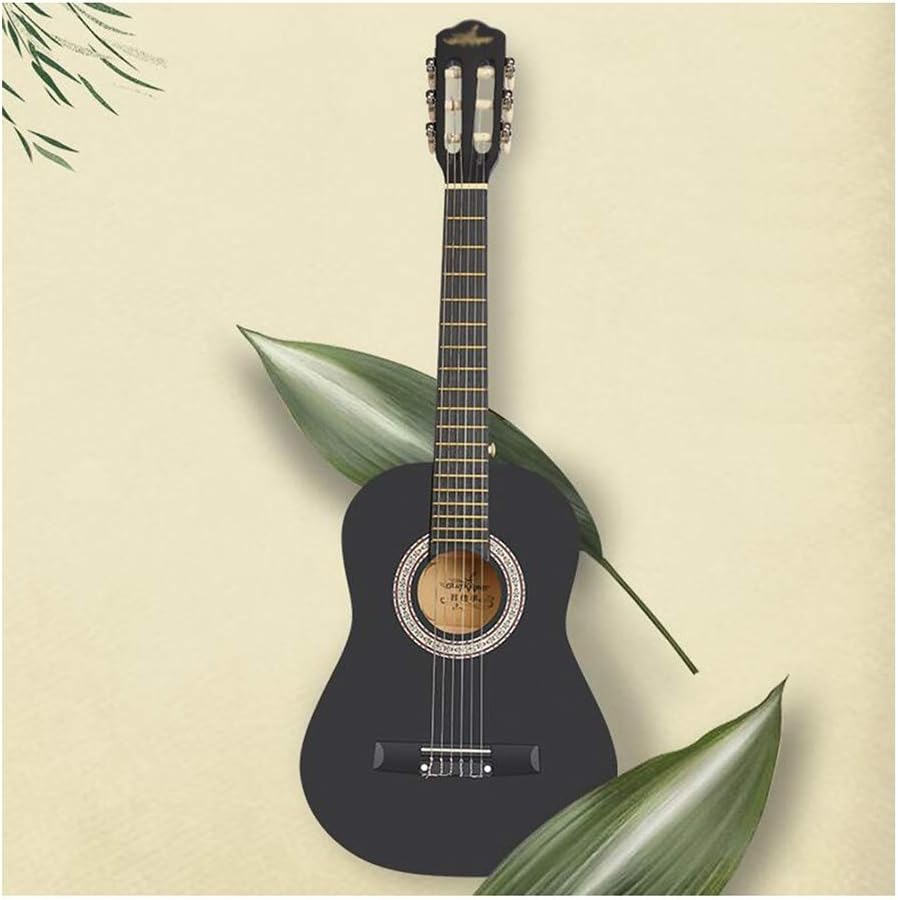 Etlegor Beginners Kids Retro Spruce Wooden Guitar 6 Nylon String Small Portable Travel Guitar with Waterproof Case, Strap, 3 Sizes, 2 Colors (Color : Black, Size : 34 inches)