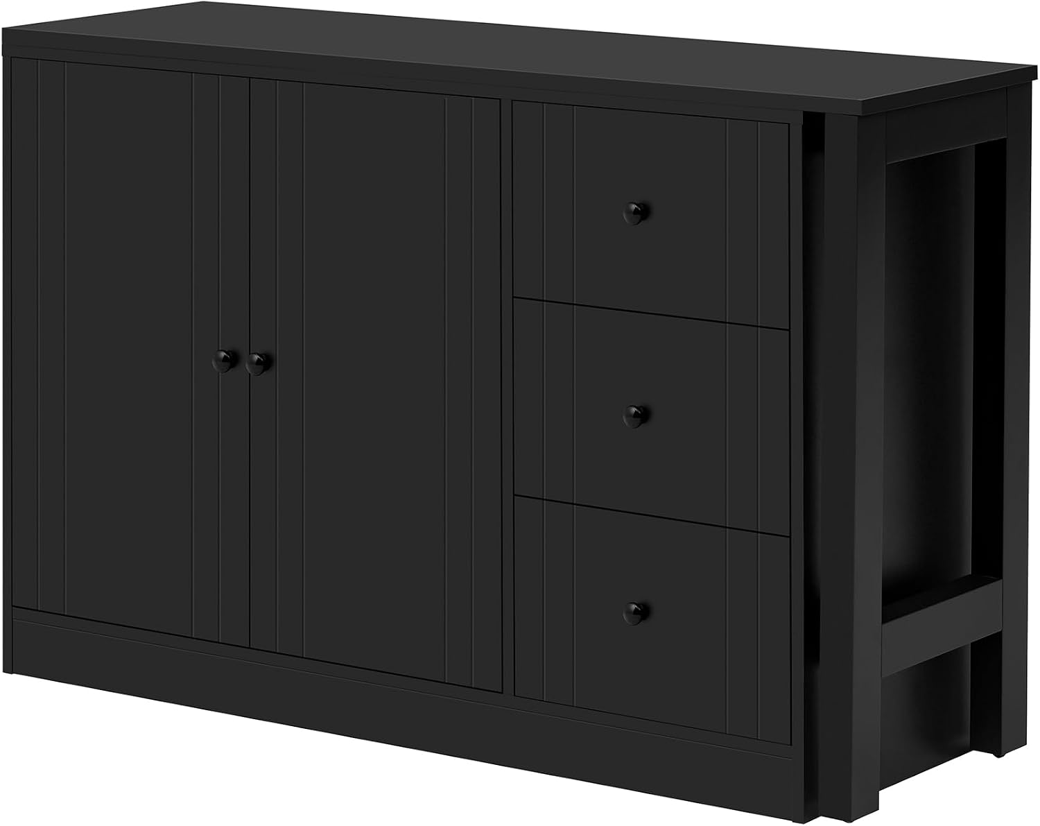 90' Extendable Freestanding Storage Cabinet, Kitchen Storage Bakers Rack with Adjustable Shelf, Utility Food Cupboard with Silent Drawers for Kitchen and Living Room, Black