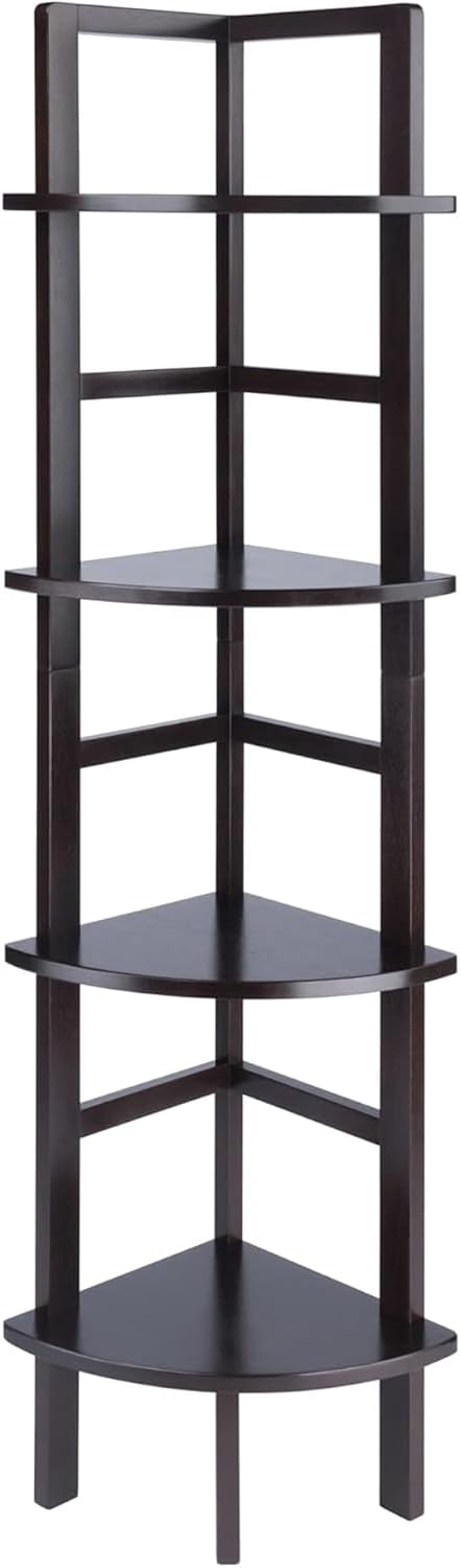 Aiden Corner Bakers Rack Coffee Finish Metal Frame Tri Level Storage Shelf for Kitchen Dining Living Room Display Space Saving Corner Organizer Modern Home Décor