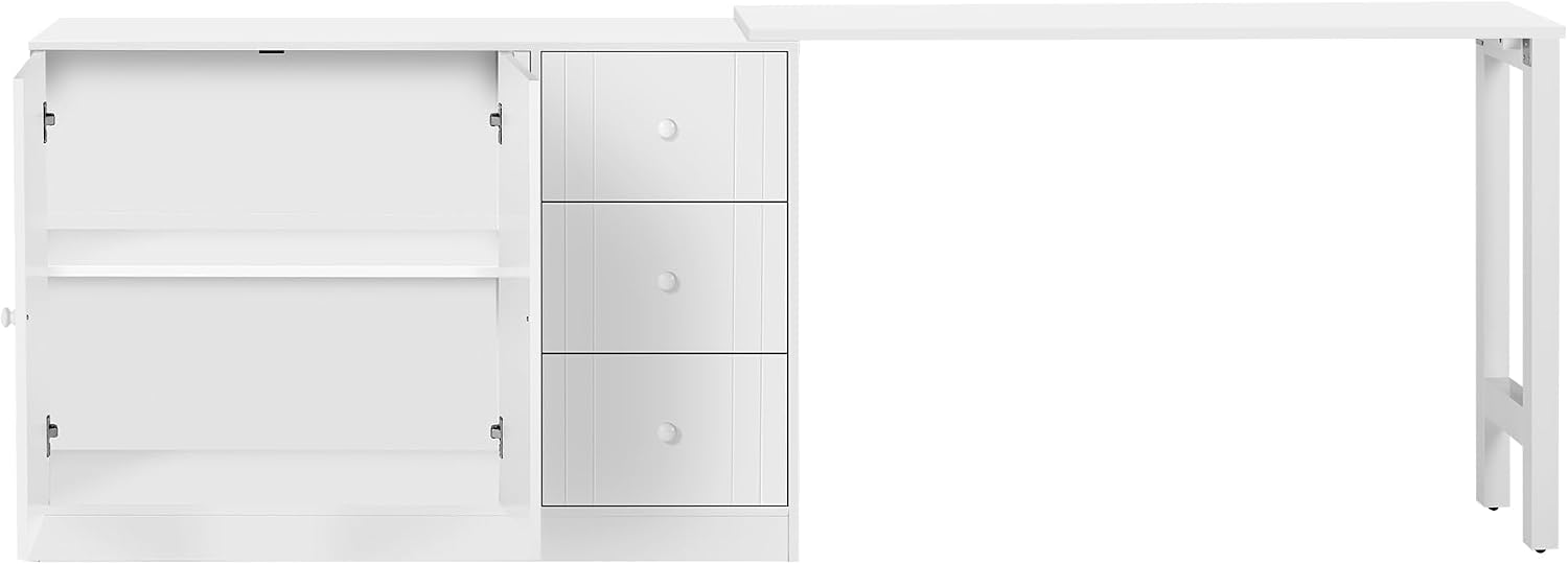 90' Extendable Freestanding Storage Cabinet, Kitchen Storage Bakers Rack with Adjustable Shelf, Utility Food Cupboard with Silent Drawers for Kitchen and Living Room, White