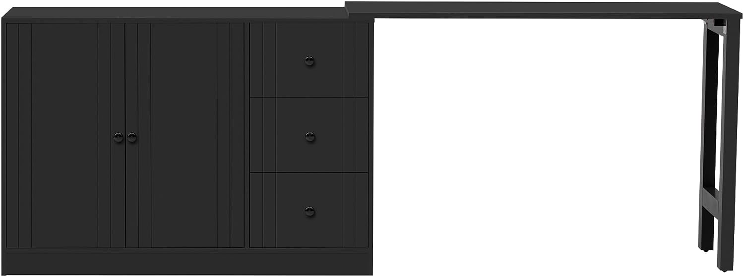 90' Extendable Freestanding Storage Cabinet, Kitchen Storage Bakers Rack with Adjustable Shelf, Utility Food Cupboard with Silent Drawers for Kitchen and Living Room, Black