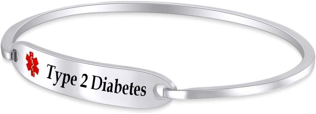 AFFY Customizable Engraving Medical Alert ID Bracelet Men Women Personalized 925 Sterling Silver Bangle Beacelet 7.5 Inch