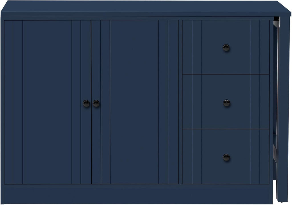 90' Extendable Freestanding Storage Cabinet, Kitchen Storage Bakers Rack with Adjustable Shelf, Utility Food Cupboard with Silent Drawers for Kitchen and Living Room, Navy Blue
