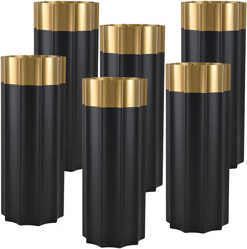 Serene Spaces Living Lumiere Black & Gold Vase, Stainless Steel Vase, Perfect for Floral Arrangements, Home Décor, Wedding & Event Table Centerpiece, 4.5' Diameter & 12' Tall, Pack of 6