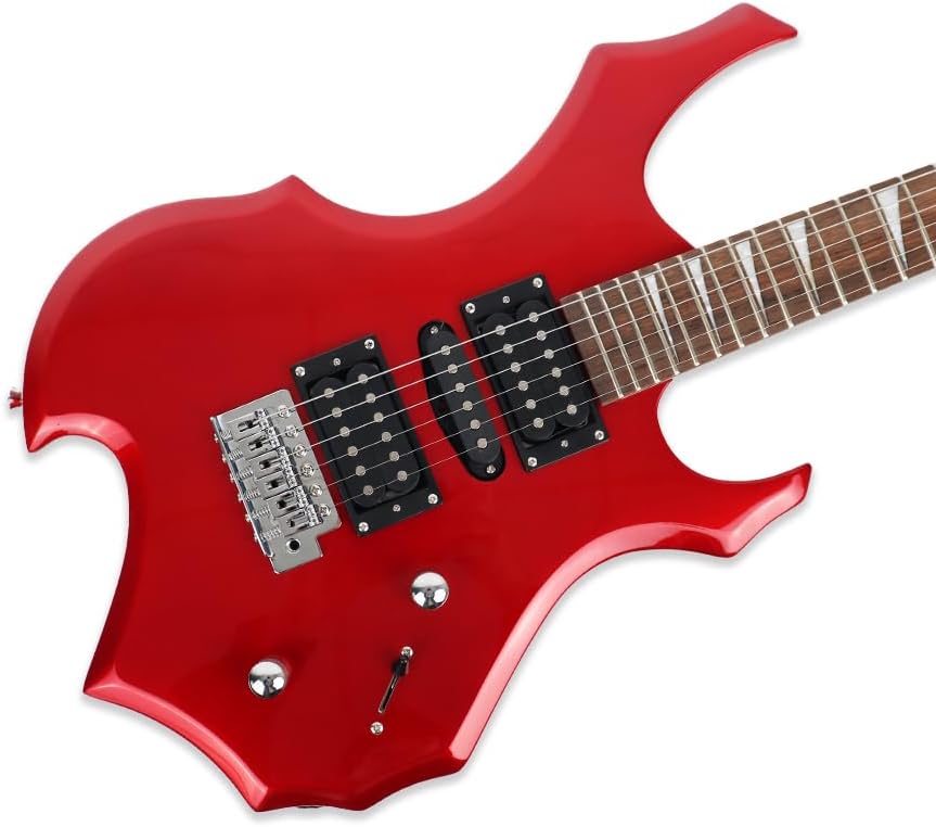 Fojill Heavy Metal Cool Electric Guitar Kit Set Beginner Starter Combo Package Bundle Battery Power Bluetooth 10W Amplifier Amp Accessory Gig Bag,Picks, Cable,Strap,Strings(FCGK-60, Metallic Red)