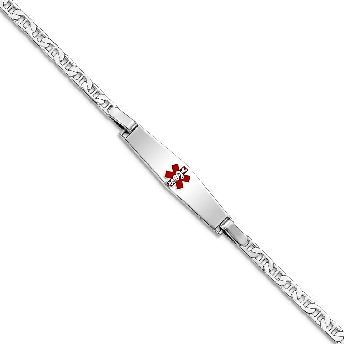 JewelryWeb 925 Sterling Silver Polished Medical ID Nautical Ship Mariner Anchor Link Bracelet Lobster Claw Identification Bracelet for Women