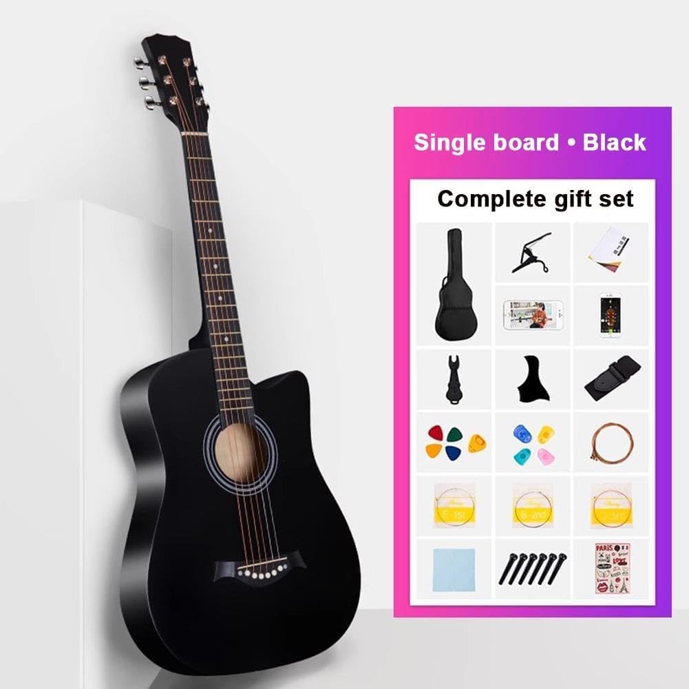 Wood Acoustic Guitar, 38Inch/40Inch/41Inch 6 Steel-String Acoustic Guitar, Elementary Tutorial for Beginners Adults,White,38in