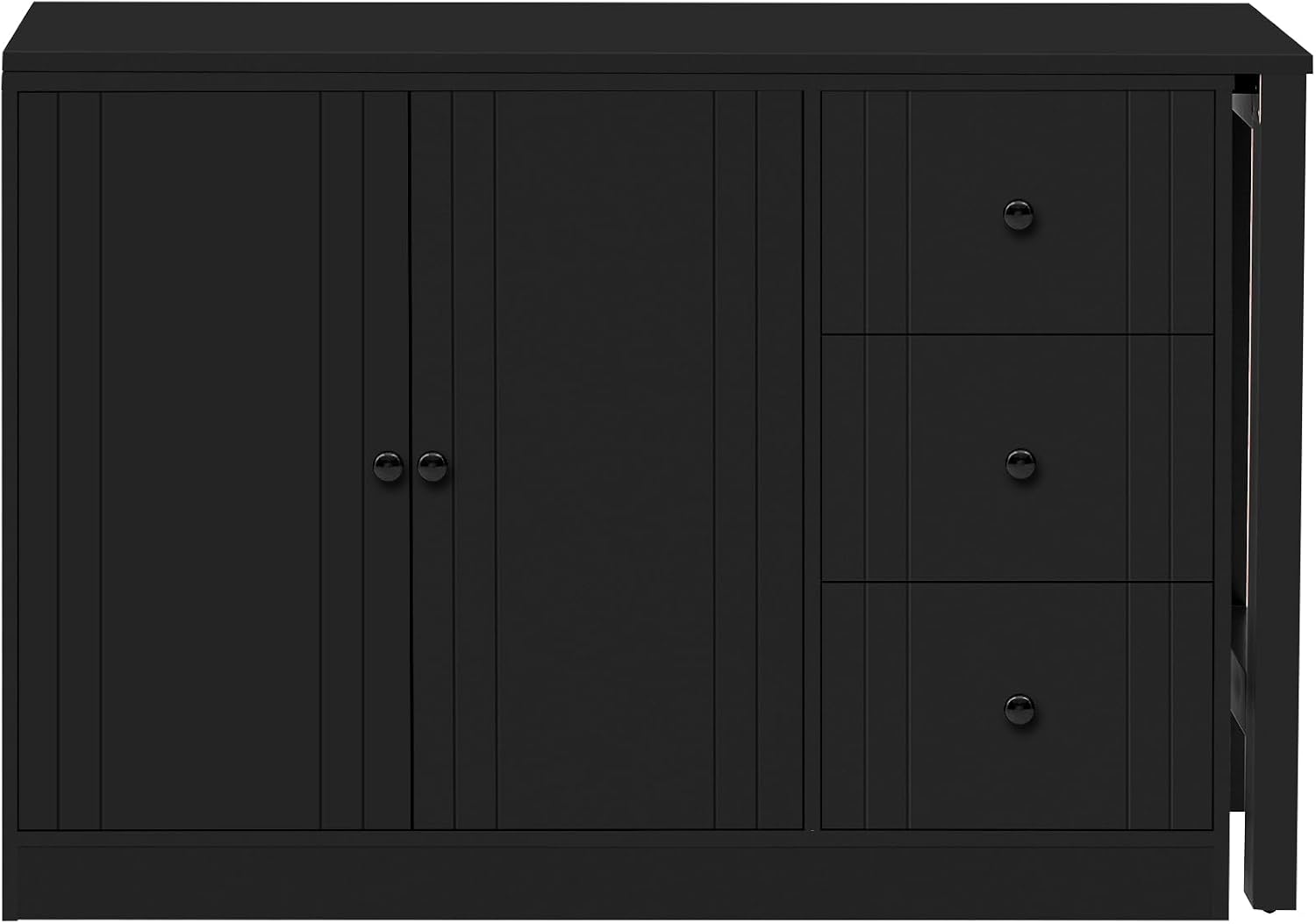 90' Extendable Freestanding Storage Cabinet, Kitchen Storage Bakers Rack with Adjustable Shelf, Utility Food Cupboard with Silent Drawers for Kitchen and Living Room, Black