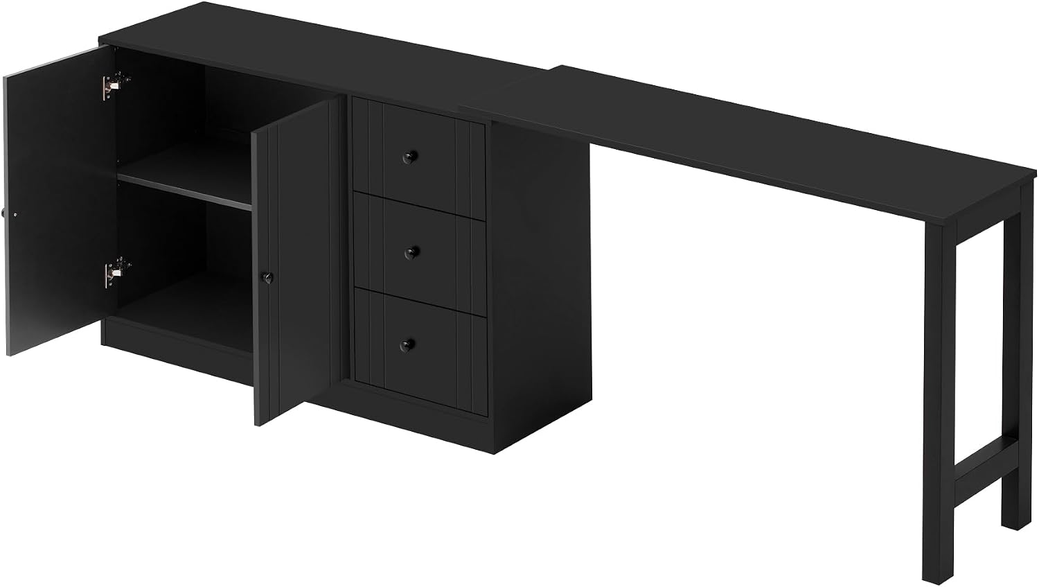 90' Extendable Freestanding Storage Cabinet, Kitchen Storage Bakers Rack with Adjustable Shelf, Utility Food Cupboard with Silent Drawers for Kitchen and Living Room, Black