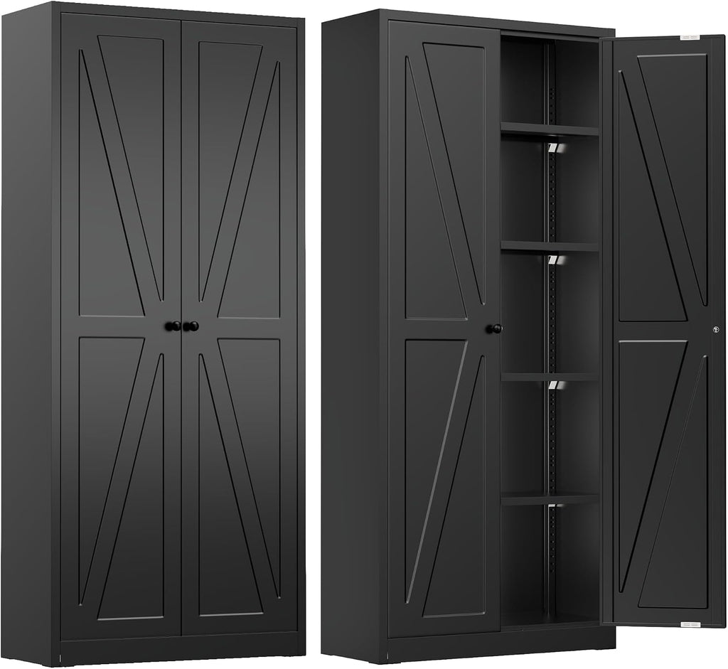 INTERGREAT Metal Storage Cabinet with Magnetic Doors, 63' H Modern Classic Style Metal Cabinets with 2 Doors and 4 Adjustable Shelves for Home Office, Kitchen, Bathroom (Black)