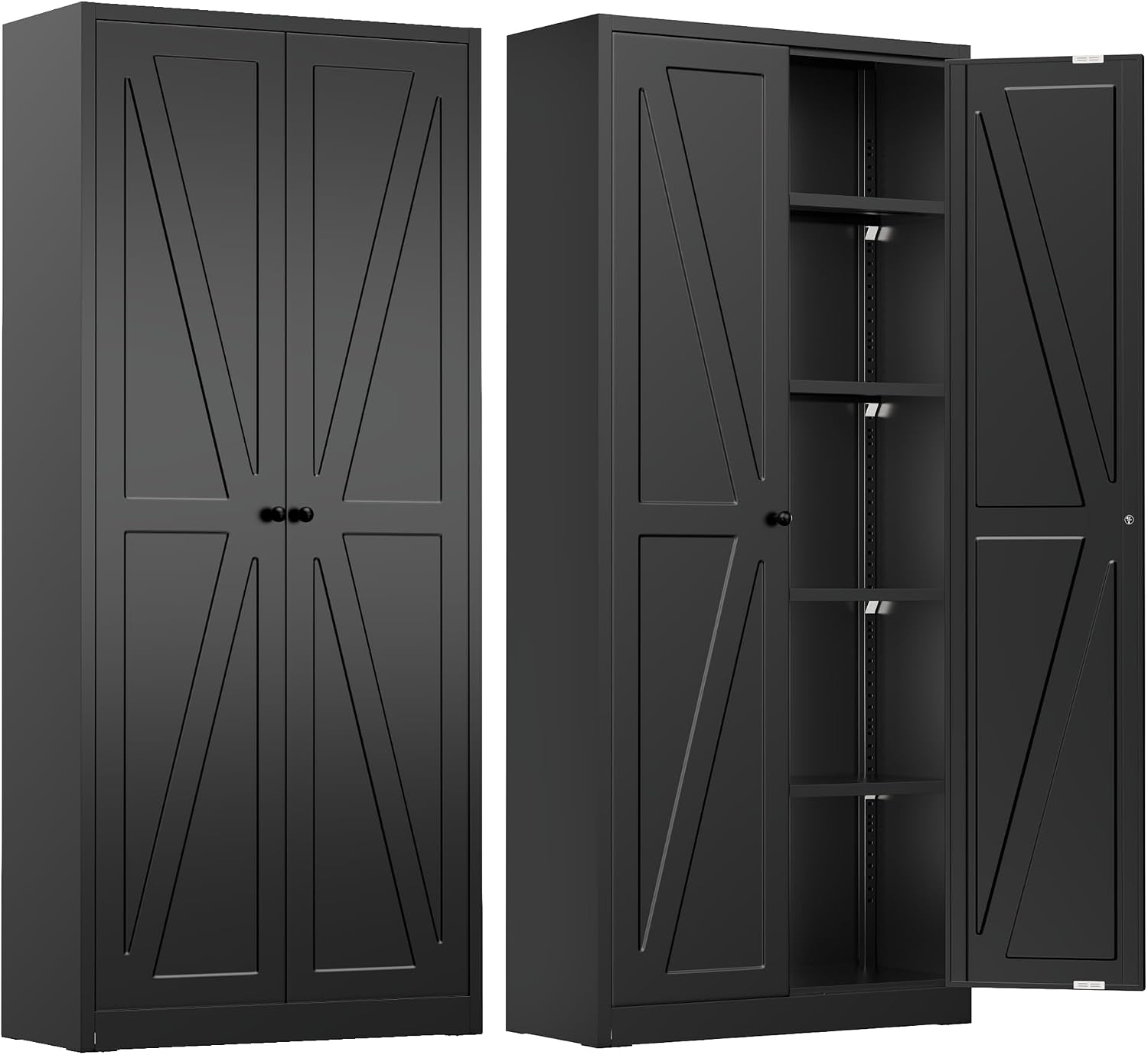 INTERGREAT Metal Storage Cabinet with Magnetic Doors, 63' H Modern Classic Style Metal Cabinets with 2 Doors and 4 Adjustable Shelves for Home Office, Kitchen, Bathroom (Black)