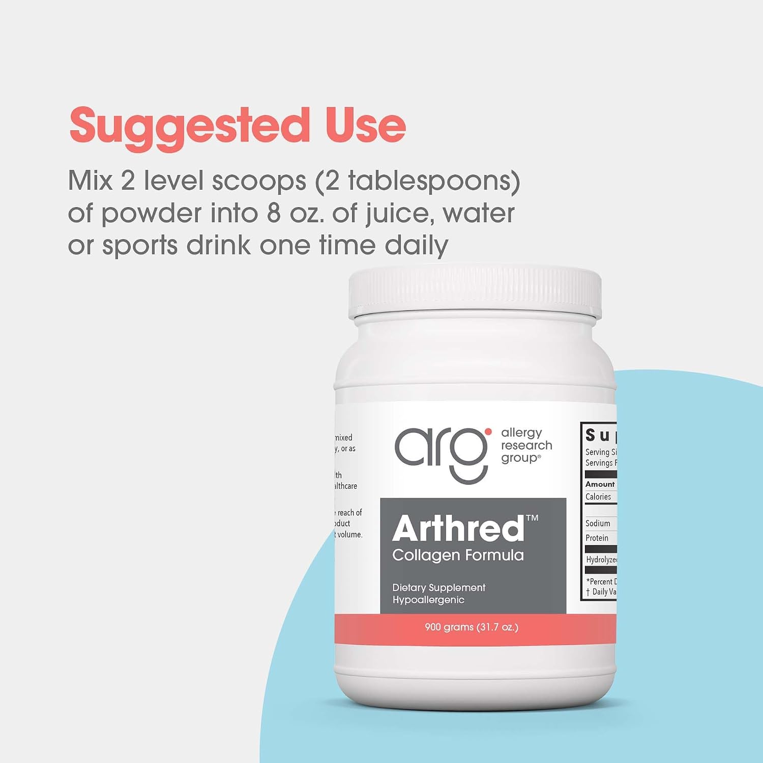 Allergy Research Group ARG Arthred Collagen Powder - 10.5 g Hydrolyzed Bovine Collagen - Connective Tissue Support - Unflavored High-Absorption Powder - 85 Servings - 31.7 oz