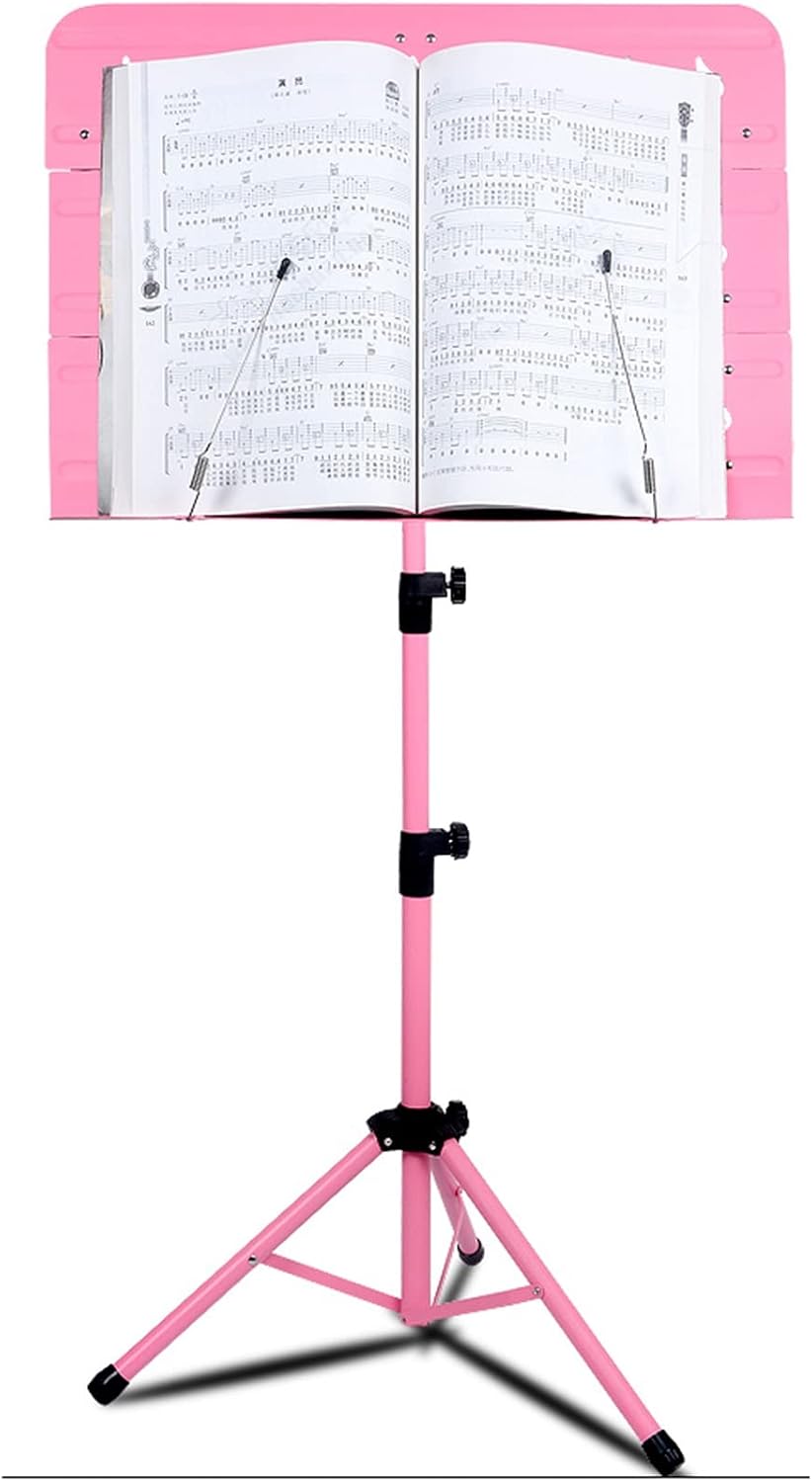 Pink Sheet Music Stand for Girls Playper Beginners, Foldable Portable Universal Orchestral Guitar Violin Sheet Music Holder, Concert Stage Travel