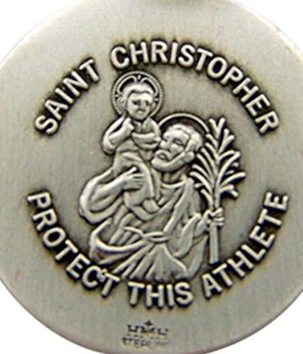 Religious Gifts Sterling Silver Sports Medal with Saint Christopher Protect This Athlete Back