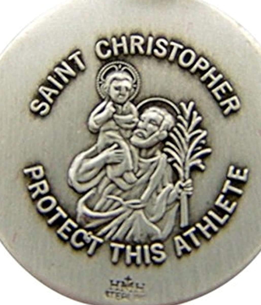 Religious Gifts Sterling Silver Sports Medal with Saint Christopher Protect This Athlete Back