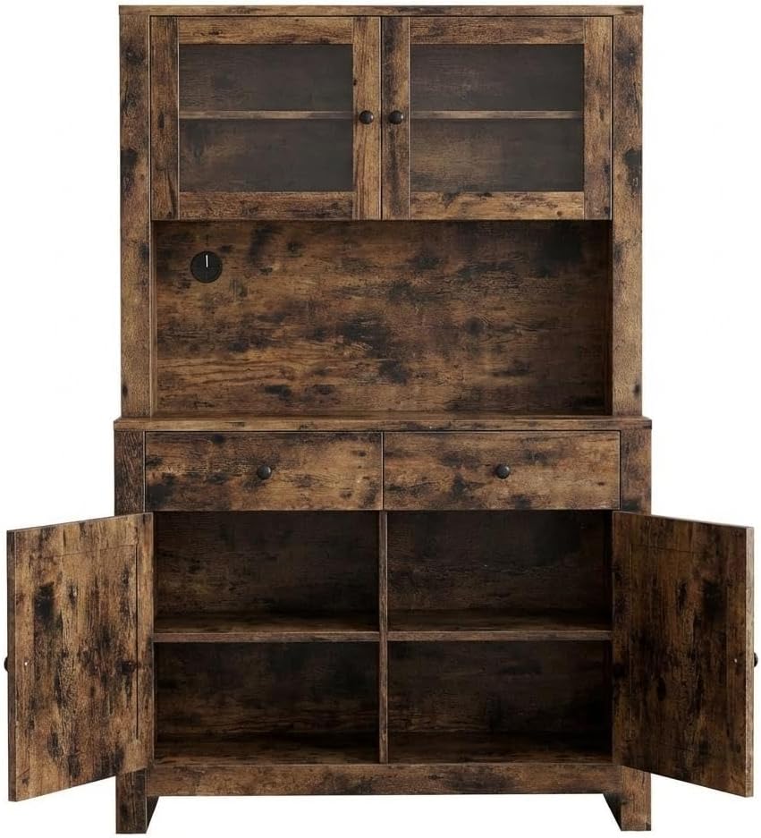 IDEALHOUSE 63' Kitchen Pantry Cabinet with Drawers, Hutch Cabinet with Storage, Microwave Stand, Adjustable Shelves, Freestanding Tall Pantry Storage for Dining Room, Living Room, Rustic Brown