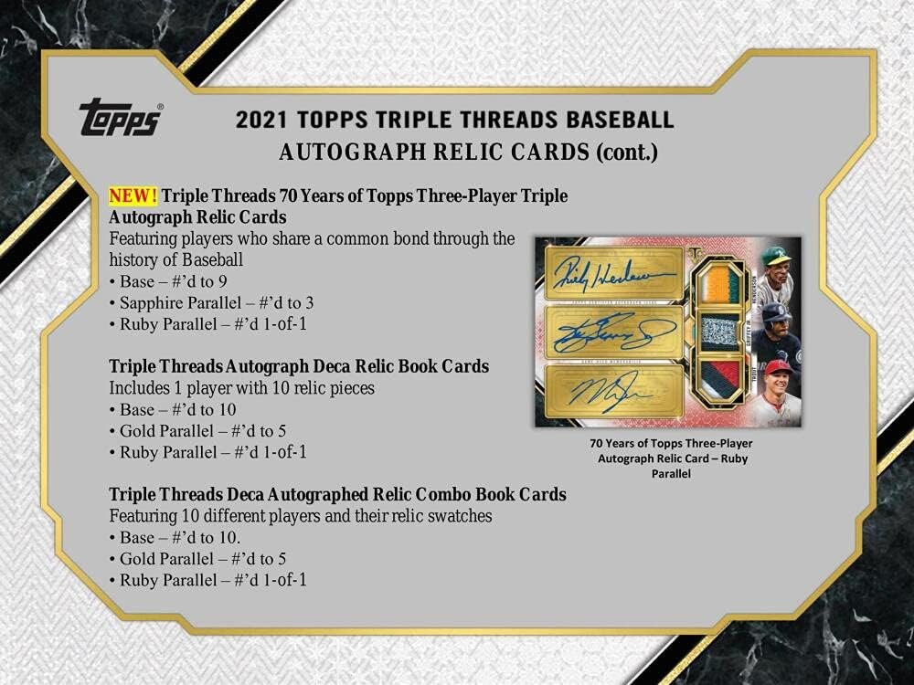 2021 Topps Triple Threads Baseball Hobby Box (2 Packs/7 Cards: 2 Autos)