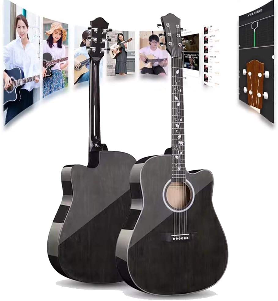 Acoustic Guitar Bundle for Beginners Adults, 41 Inch Beginner Guitar for Learners, with Gig Bag, Strap, Steel Strings, Picks, Capos, Stand,Gray,41