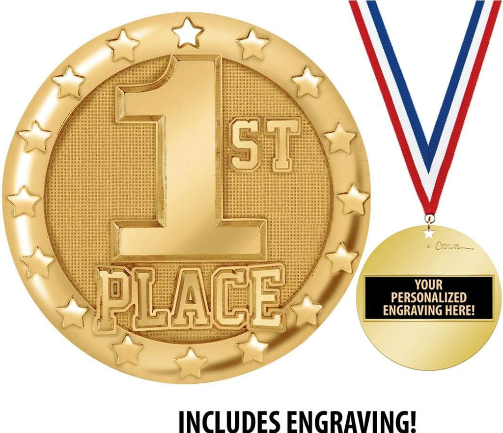 Crown Awards First Place Medal, 2' Shiny Gold 1st Place Medals for Kids with Free Custom Engraving