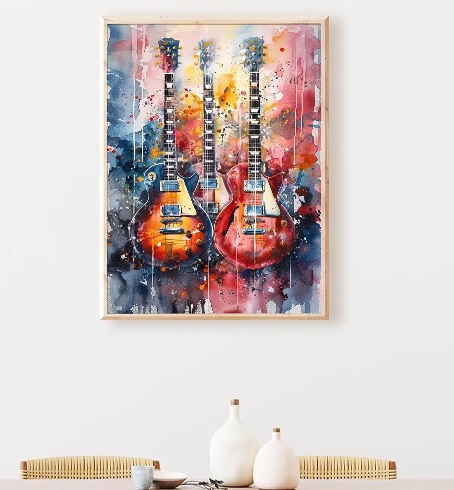 Paint by Numbers Kit for Beginner Beginners Guitar Paintings Acrylic Easy Paint by Number Red Watercolor Adults' Canvas Art on Canvas 40x53 inch Model YEYUMEOZ4-R