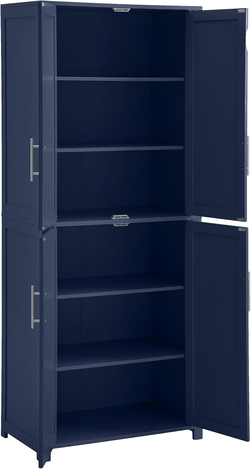 Crosley Furniture Savannah Tall Pantry Storage Cabinet with Shelves, Kitchen, Dining, or Laundry Room, Navy