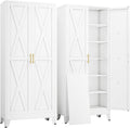 75' Tall Metal Kitchen Pantry Storage Cabinet with 2 Doors and 5 Adjustable Shelves, White Food Freestanding Cupboard for Kitchen, Dining Room, Bathroom and Garage (White)