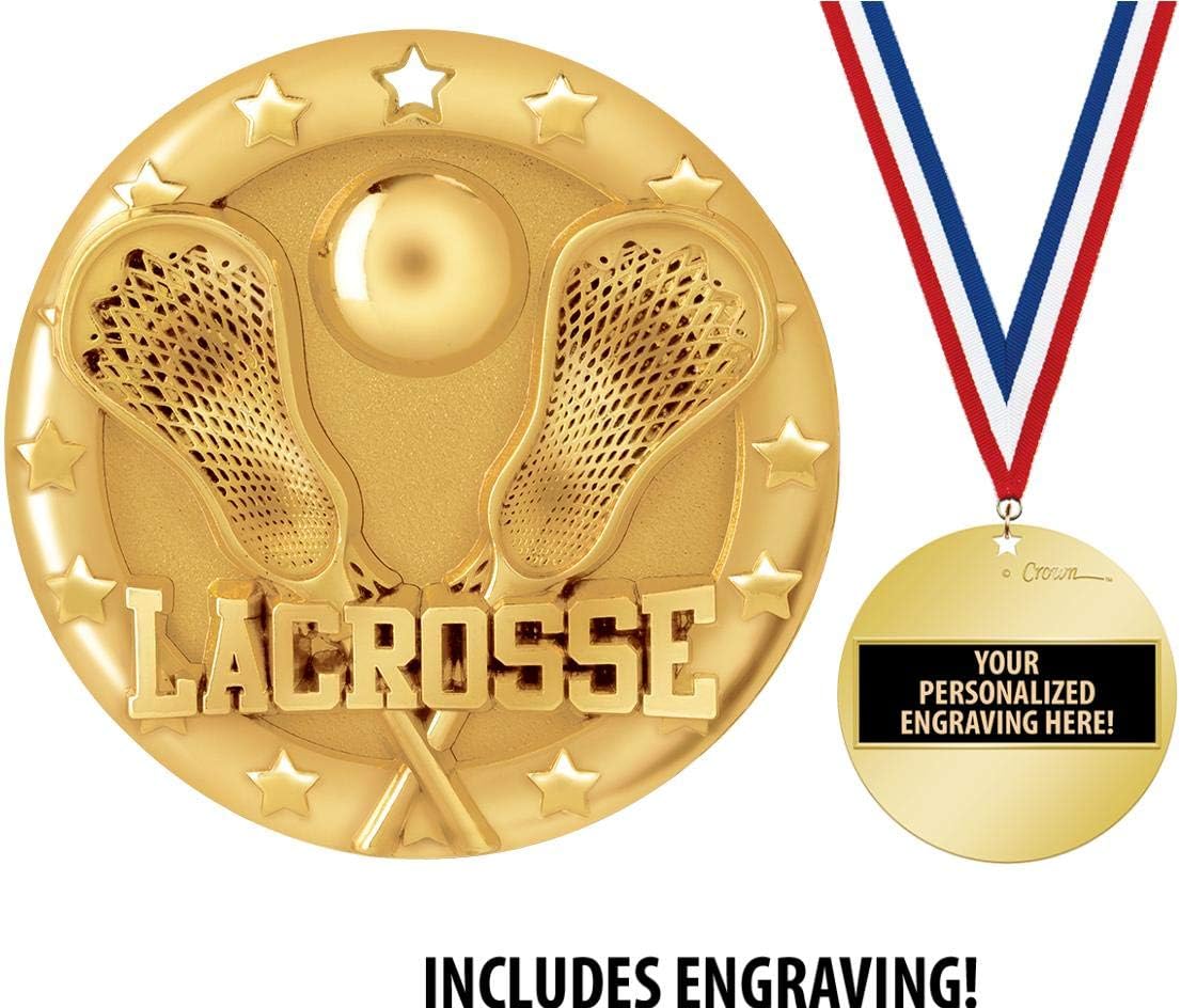 Crown Awards Lacrosse Medal, 2' Shiny Gold Lacrosse Medals for Kids with Free Custom Engraving