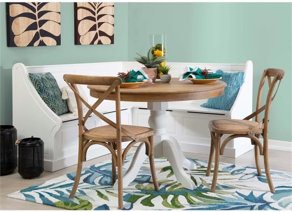 Riverbay Furniture Wood Corner Kitchen Breakfast Nook Set, White Finish, Pine and MDF with Hidden Storage, Smooth Rounded Corners, Soft Close Hinges, Space-Saving Design, Dining Room or Small Kitchen