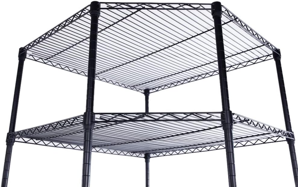 6-Layer Wire Corner Storage Shelves on Wheels, Metal Wire Shelving Unit for Home, Kitchen, Shop, Pantry, Restaurant Durable Steel Rack with Plastic Coating for Your Accessories, Tools Black