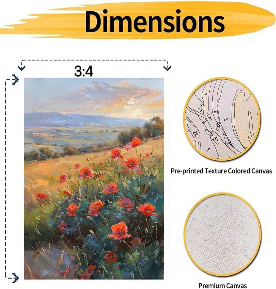 Paint by Numbers Kit for Beginner Flower Adult Paint by Number on Canvas Acrylic Painting Supplies Watercolor Oil Painting for Home Decor Gift Red40x53 inch Model YEYUMEOZG-7